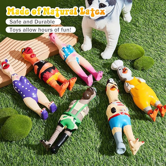 6 Pcs Rubber Chicken Squeaky Dog Toys Screaming Chicken Latex Soft Rubber Chew Molar Toys Interactive Pet Funny Squawkers Cute Dog Gifts for Small Medium Birthday (Cute Style)
