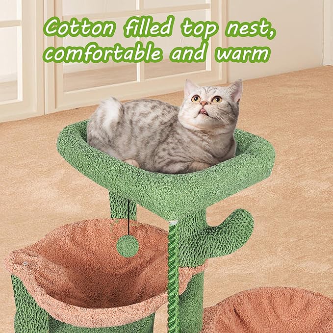 Wang Xin Three Layer Cat Tree with Cat Condo Scratch Pad and Two Hammocks,Green …