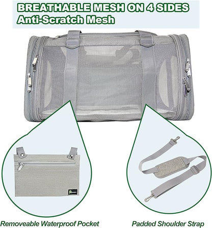 Soft-Sided Pet Carrier for Cats Small Dogs of 15 Lbs Medium Grey