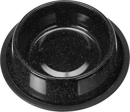 Neater Pet Brands - Outdoor Camping Style Pet Bowl - Enamel Ware Blue Black Granite Colors - Dog Cat No Tip Skid Bowls (32 oz, Black)
