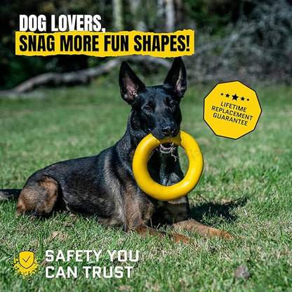 Giant XL Virtually Indestructible Dog Ring - Lifetime Replacement - Tough, Durable Chew Toy for Aggressive Chewers - Safe Non-Toxic Natural Rubber - Chew, Tug, Fetch - Large - 9"x2", 2.25lbs