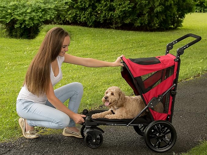 Pet Gear NO-Zip Pet Stroller with Dual Entry, Push Button Zipperless Entry for Single or Multiple Dogs/Cats, Pet Can Easily Walk in/Out, No Need to Lift Pet, Gel-Filled Tires
