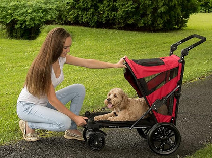 Pet Gear NO-Zip Pet Stroller with Dual Entry, Push Button Zipperless Entry for Single or Multiple Dogs/Cats, Pet Can Easily Walk in/Out, No Need to Lift Pet, Gel-Filled Tires