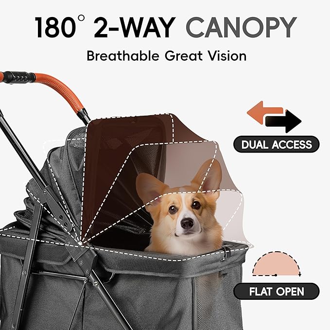 Dog Stroller for 2 Small Dogs or 1 Medium Pet, Low-Entry Design with Anti-Jump-Out, 600D Oxford Fabric, Up to 70 lbs,Black
