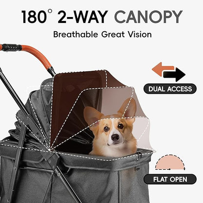 Dog Stroller for 2 Small Dogs or 1 Medium Pet, Low-Entry Design with Anti-Jump-Out, 600D Oxford Fabric, Up to 70 lbs,Black