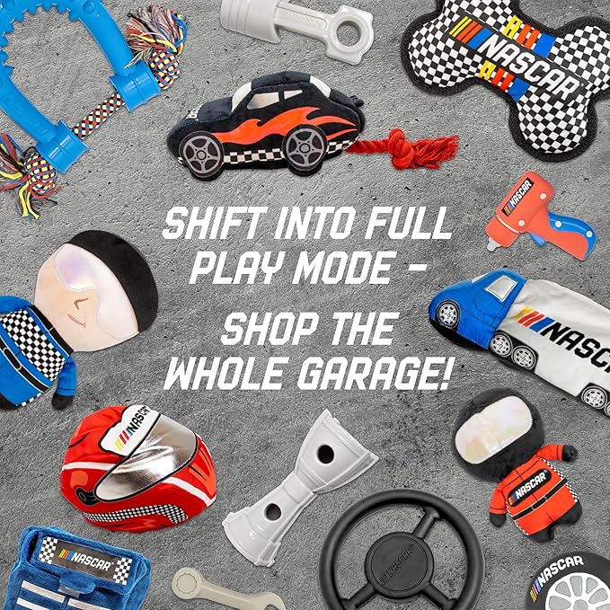 design LAB, Inc. NASCAR Official Merchandise | NASCAR Toy Rubber Race Car, Plush Toy Tool Box & Impact Wrench Gift Set | Interactive Squeaky Pet Toys for Dogs