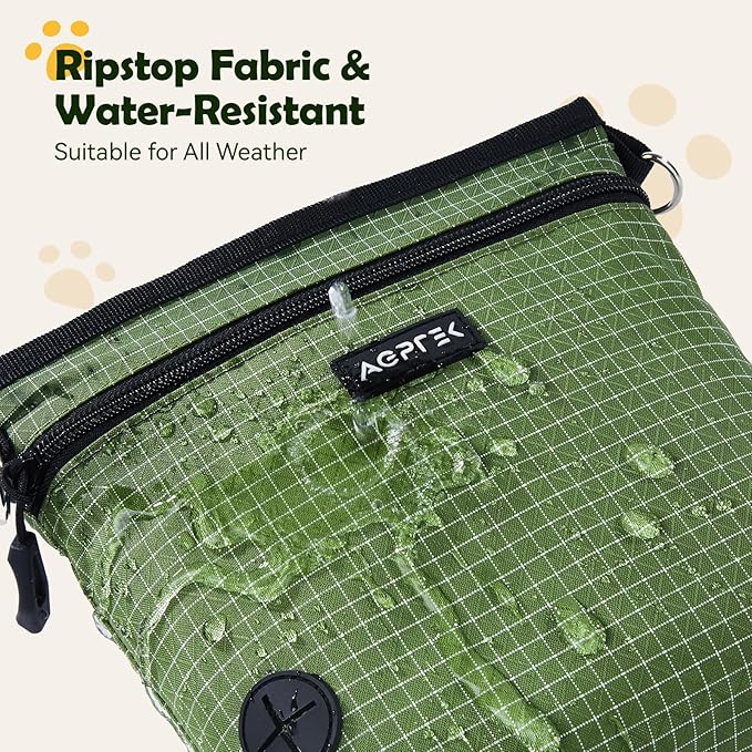AGPTEK Dog Treat Pouch, Magnetic Dog Walking Pouch with Removable & Split Snack Bag, Water-Resistant Waist Pack with Poop Bag Dispenser & Hands-Free D-Ring for Training, Walking, Hiking, Run, Green