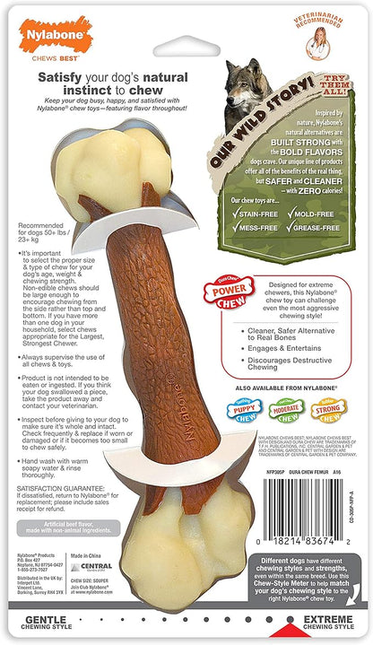 Nylabone Femur Bone Alternative Power Chew Toy for Dogs, Dog Toys for Aggressive Chewers, Beef Flavor, Large - Up to 50 lbs, 1 Count