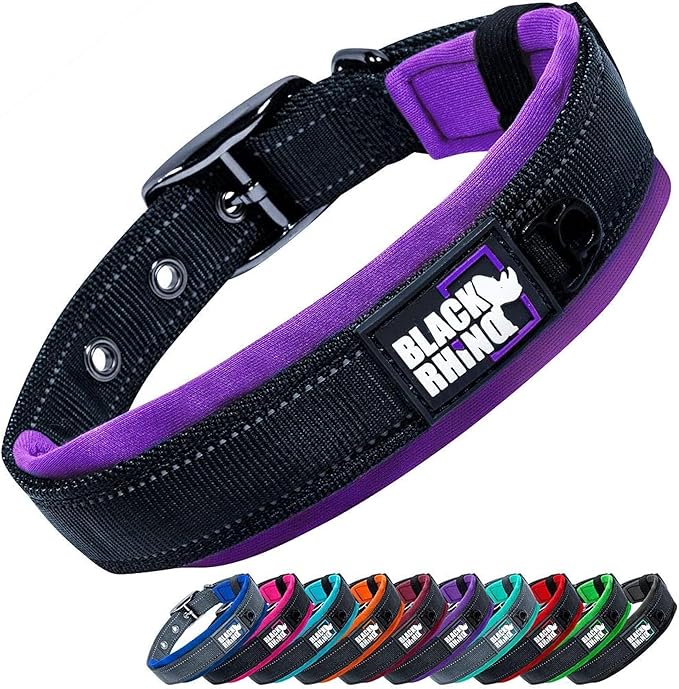 Black Rhino - The Comfort Collar Ultra Soft Neoprene Padded Dog Collar for All Breeds, Dog Collars for Large Dogs - Heavy Duty Adjustable Reflective Weatherproof (Small, Purple/Bl)