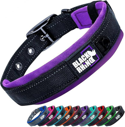 Black Rhino - The Comfort Collar Ultra Soft Neoprene Padded Dog Collar for All Breeds, Dog Collars for Large Dogs - Heavy Duty Adjustable Reflective Weatherproof (Small, Purple/Bl)