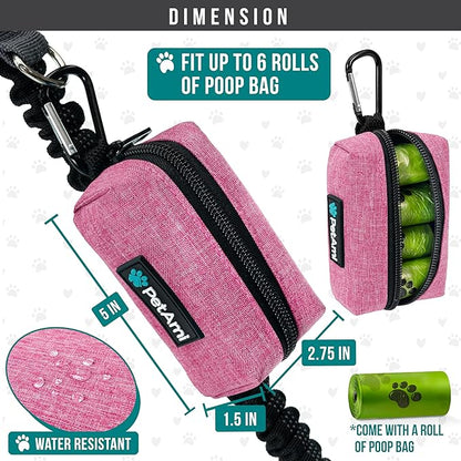 PetAmi Dog Poop Bag Holder & Waste Bag Dispenser with Clip-On Pouch Includes 1 Roll of Pet Waste Bags Portable Dog Walking Accessories for Leash, Belt or Backpack, Pink