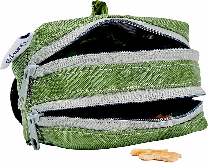 Blueberry Style Forest Green Dog Waste Bag Dispenser, Solid Color Trash Bag Dispenser with 2 Auto Locking Zipper, Dog Poop Bag Holder Leash Attachment, Includes 1 Roll of Free Poop Bags