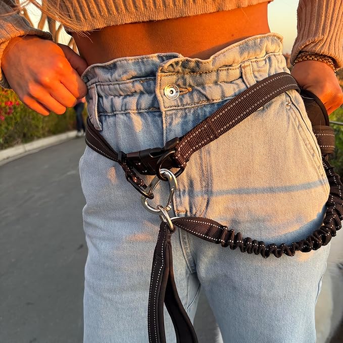 Shed Defender Hands Free Dog Leash Belt - Seen on Shark Tank - Attaches to Any Leash, Jogging & Running, Heavy Duty Buckle, Reflective Stitching, Adjustable one Size fits All, Designed in USA (Black)