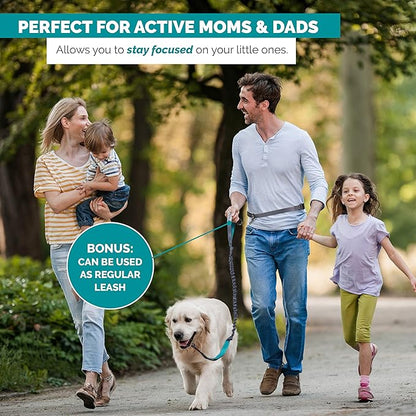 Tuff Mutt Hands-Free Waist Leash for Dog Walking, Running and Hiking, Carabiner Clip, Adjustable Belt with Double Handle, Reflective Bungee Design for Large & Medium Dogs