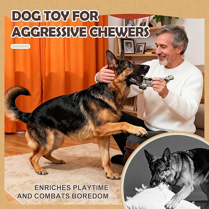 3 PCS Dog Toys for Aggressive Chewers,Tough Dog Chew Toys for Medium and Large Breed, Bacon Flavored, Dog Toys to Keep Them Busy, Dog Bones for Teeth Cleaning(Brown)