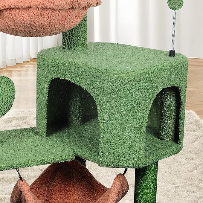 YUNIQUE Cat Tree with Cat Condo Scratch Post and Big Hammock, Green
