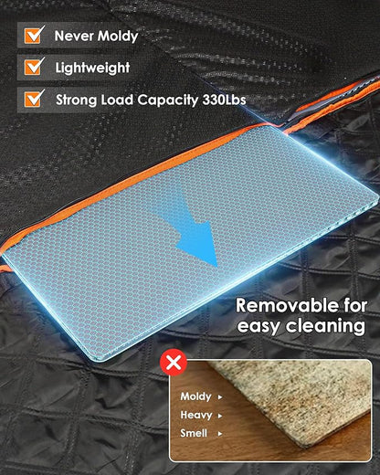 Back Seat Extender for Dogs- Dog Car Seat Cover for Back Seat Bed for Car Travel Bed with Mesh Window and Storage Pocket, Supports 330LB Waterproof Dog Hammock for Car, SUV, Truck