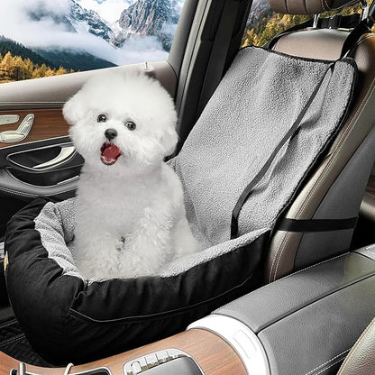 Dog Car Seat for Small Medium Dogs Under 30 lbs, Fully Detachable and Washable Cat Booster Car Seats for Front & Black Seat with Safety Leash Belt (Grey+Black, M)