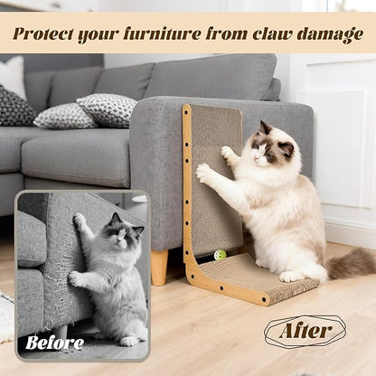 PatiencET L Shape Cat Scratcher, 26.8 Inch Cardboard Scratch Pad for Indoor Cats, Large Vertical Scratch Board, Furniture Protector