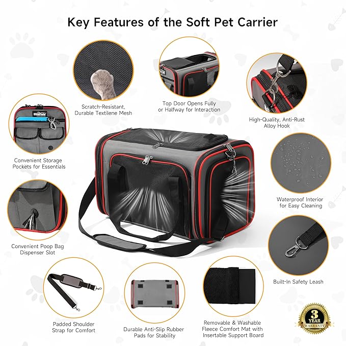 EliteField Soft-Sided Pet Carrier (3-Year Warranty, Airline Approved), Foldable Travel Bag with Removable Fleece Bed for Dogs, Cats & Small Pets, Scratch-Resistant Mesh