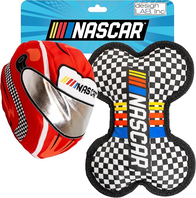 design LAB, Inc. NASCAR Official Merchandise | NASCAR Toy Bundle with Ballistic Race Car Helmet & Bone | Dog Chew Toys Value Gift Pack
