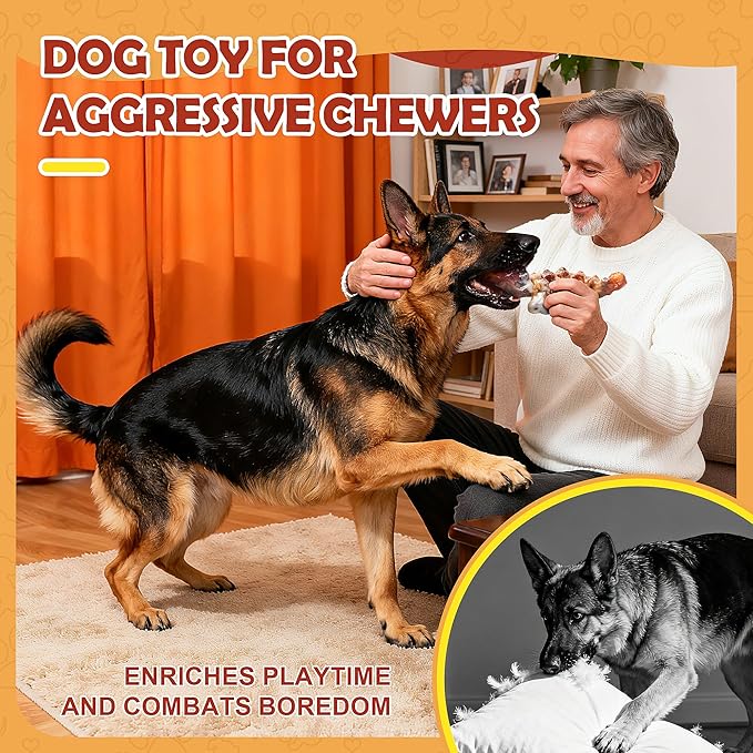 Dog Chew Toys for Aggressive Chewers,3 PCS Tough Dog Toys for Medium and Large Breed, Real Bacon Flavored Best Dog Toys to Keep Them Busy, Reduce Boredom, Hard Dog Bones for Teeth Cleaning(Yellow)