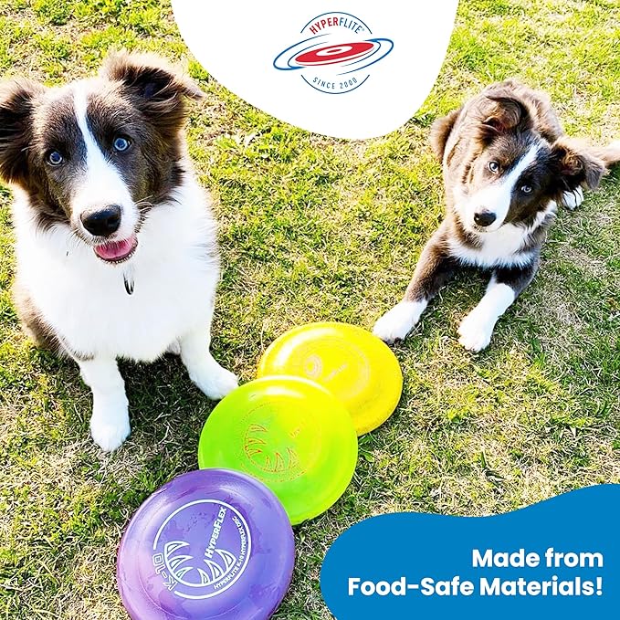 Hyperflite K-10 SofFlite Dog Flying Disc – 2 Discs – Ultra Soft – Ideal for Sensitive Mouths – Floats – Competition Approved – 8.75” / 105g – Yellow – Not for Hard Biters