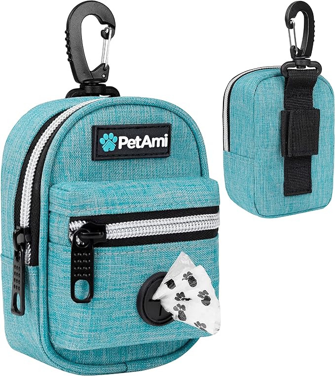 PetAmi Dog Poop Bag Holder For Leash, Dog Pet Waste Bag Dispenser For Poop With Clip For Doggie Puppy Walking Accessories Travel Camping, Dog Treat Pouch Supplies, Blue