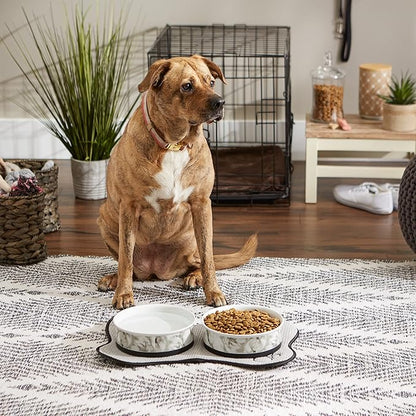 Bone Dry Pet Bowl Collection Ceramic Set, Large, Marble, 2 Count, White