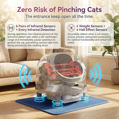 Automatic Cat Litter Box, Self-Cleaning Litter Box with Open-Top Design, 15-Layer Safety Protection System & Smart App Control, Electric Cat Litter Box with Adjustable Entry Height & Odor Control