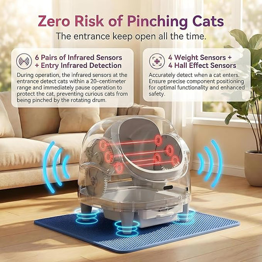 Automatic Cat Litter Box, Self-Cleaning Litter Box with Open-Top Design, 15-Layer Safety Protection System & Smart App Control, Electric Cat Litter Box with Adjustable Entry Height & Odor Control