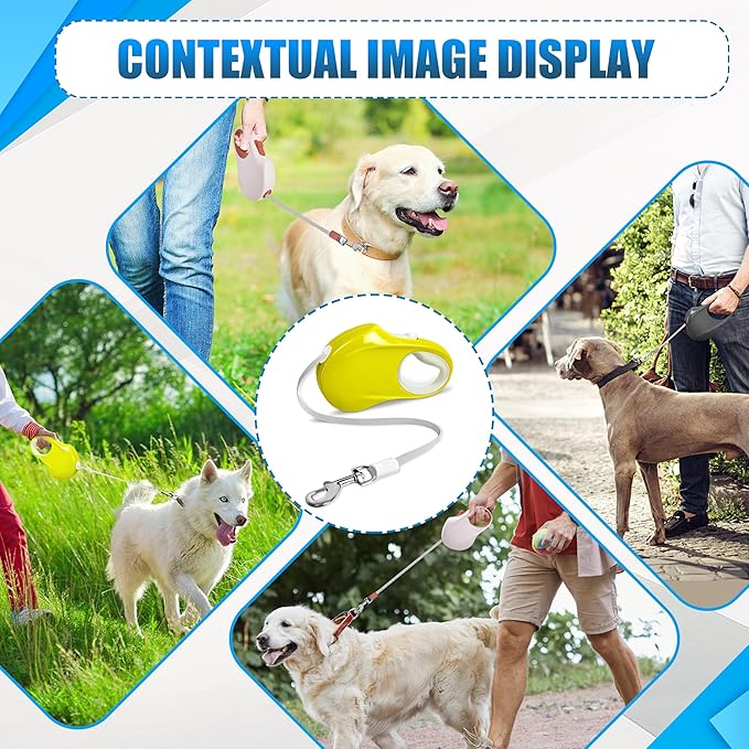 Retractable Dog Leash, 16 ft Strong Nylon Tape, 360° Tangle-Free, One-Handed Brake, Pause and Lock, Durable Non-Slip Handle, Lightweight, for Small, Medium and Large Breeds up to 88 lbs, Yellow