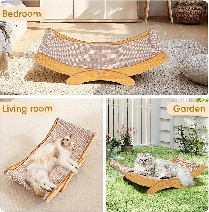 Extra-Larger Cat Scratcher Bed for Indoor Cats - 27.6" Natural Sisal Cat Scratching Board, Wood Frame Scratch Pad, Modern Cats Lounger/Hammock, Easy Assembly Furniture