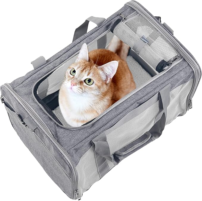 Cat Dog Carrier for Small Medium Cats Pet Carrier Bag for Cats Puppies Portable Dog Carrier Soft Pet Travel Carrier for Pet Bag Carrier Airline Approved Dog Cat Carrier (Large, Grey)