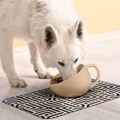DogBuddy Ultra Absorbent Waterproof Dog Bowl Mat - Non-slip, Machine Washable Food & Water Mat for Dogs (Large, Maze Pattern)