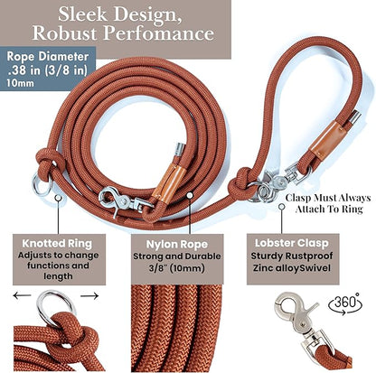 Hands Free Dog Leash, Waist Leash for Dog Walking, Crossbody, Multifunctional, Dog Lead, Running, 2 Dogs, Dual Handle, Traditional Lead, Adjustable Lead 4.3ft - 7.5ft, 3/8" (10mm) Diameter.