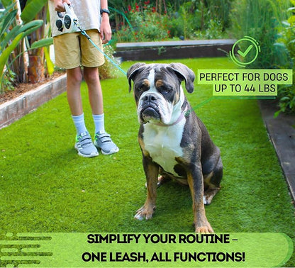 Snuggle Paws Retractable Dog Leash 16ft – Heavy Duty All-in-One Dog Leash with LED Flashlight, Poop Bag Holder, Chew Proof Steel Cable & Reflective Tape – Size S
