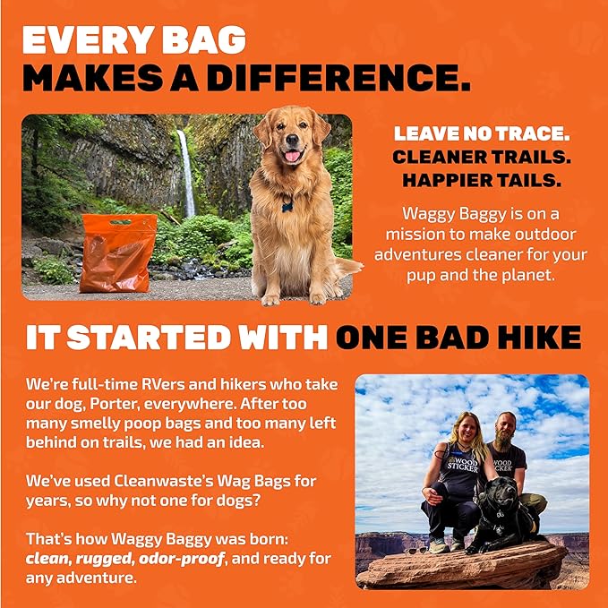 Cleanwaste Waggy Baggy, Adventure Ready Dog Waste Bags with Smell-Proof, Dual Bag System, with Convenient Carry Handle, 10ct