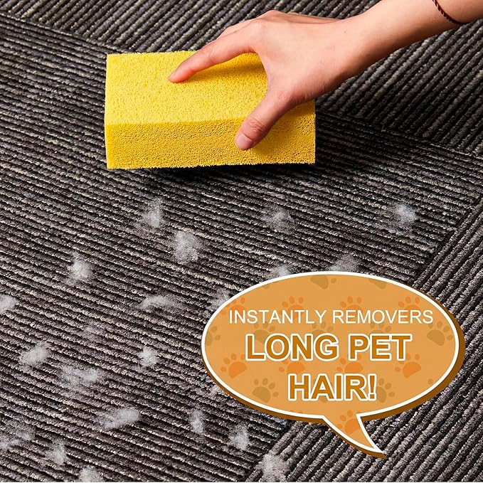 2 Pack Pet Hair Remover Sponge Cat and Dog Hair Sponge Rubber Pet Fur Lifter Removal Tool, Remove from Furniture, Carpet, Bedding, Clothing, 6.26 x 3.28 x 1.89 Inch (Yellow)
