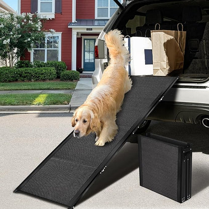 71”L*19.7”W Extra Wide & Long Dog Ramp for Car Truck SUV, Portable Folding Pet Ramps for Small Medium Large Dogs and Cats, Lightweight Aluminum Frame, Supports up to 155 Lbs