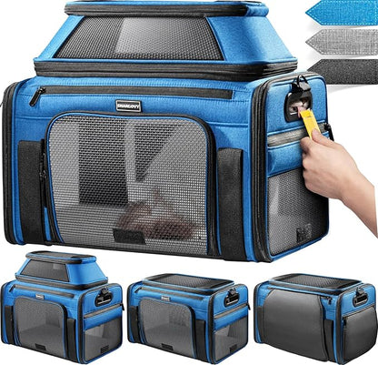 Top-Expandable Pet Carrier with Treat & Pet Window,18x13x9.5 Inch Southwest Frontier Airline Approved,Soft-Sided Dog Carrier for Small Dogs and Cats,Travel Cat Carrier with Locking Safety Zippers