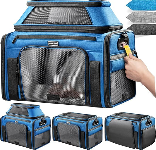 Top-Expandable Pet Carrier with Treat & Pet Window,18x11x11 Inch Delta American United Airline Approved,Soft-Sided Dog Carrier for Small Dogs and Cats,Travel Cat Carrier with Locking Safety Zippers