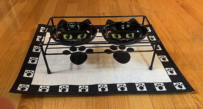 PetRageous 81030 Gizmo's Set The Table Steel Frame Dog Feeder, 3-Inch Tall Dining Table by 13-Inch Long and 5.75-Inch Wide, Holds Two 5.5-Inch Diameter Bowls, for Small and Medium Dogs and Cats, Black