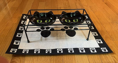 PetRageous 81030 Gizmo's Set The Table Steel Frame Dog Feeder, 3-Inch Tall Dining Table by 13-Inch Long and 5.75-Inch Wide, Holds Two 5.5-Inch Diameter Bowls, for Small and Medium Dogs and Cats, Black
