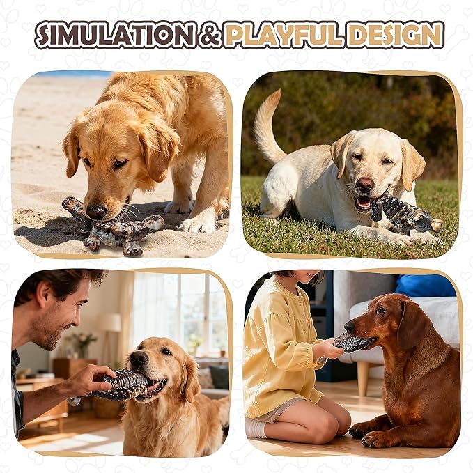 3 PCS Dog Toys for Aggressive Chewers,Tough Dog Chew Toys for Medium and Large Breed, Bacon Flavored, Dog Toys to Keep Them Busy, Dog Bones for Teeth Cleaning(Brown)