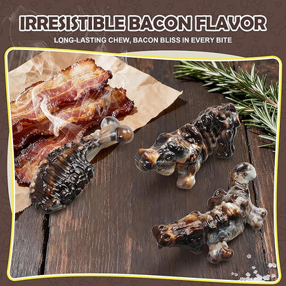 Dog Chew Toys for Aggressive Chewers,3 PCS Tough Dog Toys for Medium and Large Breed, Real Bacon Flavored Best Dog Toys to Keep Them Busy, Reduce Boredom, Dog Bones for Teeth Cleaning (Brown)