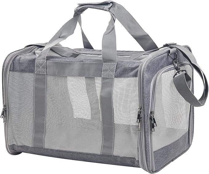 Cat Dog Carrier for Small Medium Cats Pet Carrier Bag for Cats Puppies Portable Dog Carrier Soft Pet Travel Carrier for Pet Bag Carrier Airline Approved Dog Cat Carrier (Large, Grey)