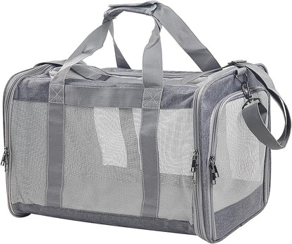 Cat Dog Carrier for Small Medium Cats Pet Carrier Bag for Cats Puppies Portable Dog Carrier Soft Pet Travel Carrier for Pet Bag Carrier Airline Approved Dog Cat Carrier (Large, Grey)