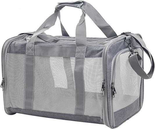 Cat Dog Carrier for Small Medium Cats Pet Carrier Bag for Cats Puppies Portable Dog Carrier Soft Pet Travel Carrier for Pet Bag Carrier Airline Approved Dog Cat Carrier (Large, Grey)