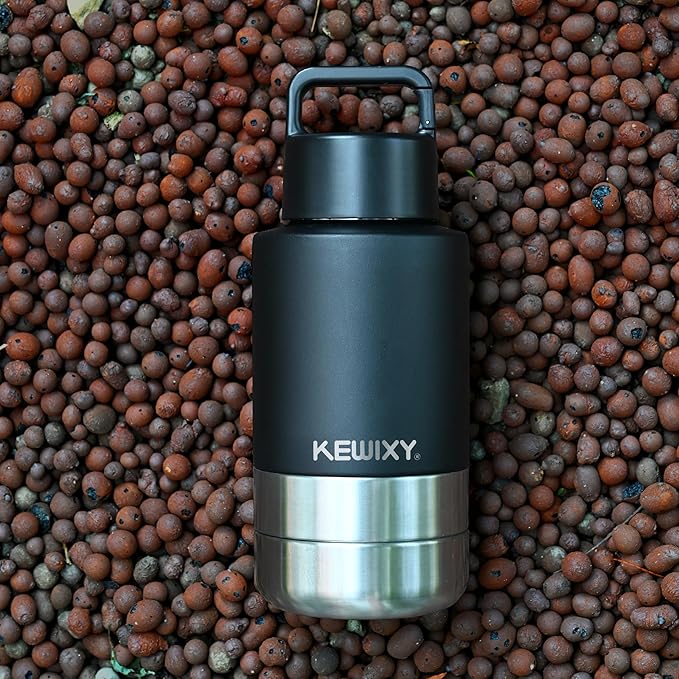 KEWIXY Insulated Dog Travel Water Bottle with Detachable Bowls, 3 in 1 Portable Dog Water Bottle Dispenser, Dog Accessories for Walking, Hiking, Camping, Outdoor (Black, 32 Oz)